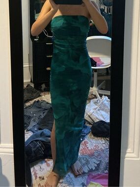 Source Unknown Strapless Green Marble Maxi Dress